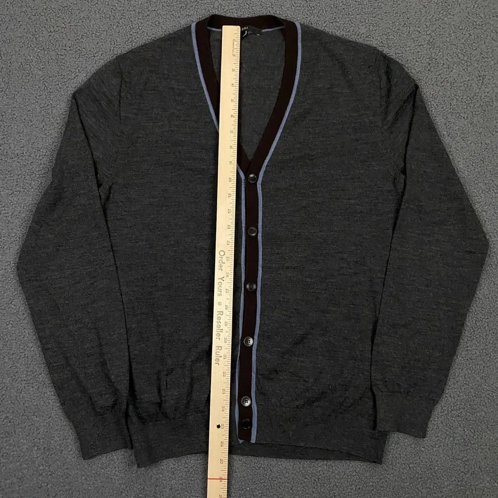 Gucci Cardigan Mens Large Charcoal Grey 100% Wool Knit Sweater Made in Italy